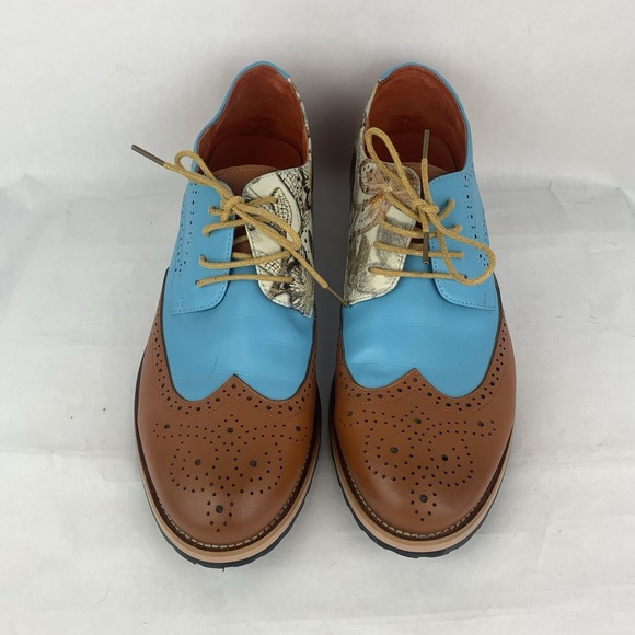 Men\'s Oxford Wingtip Leather Dress Shoes Baby Blue 2 Tone Floral Sz 10 US 43 EU main image 8